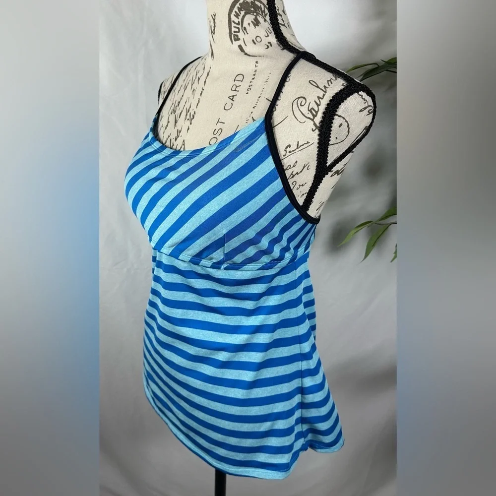 Nike Blue Striped Tie-Back Tankini Top with Built-In Bra – Women’s Size 14